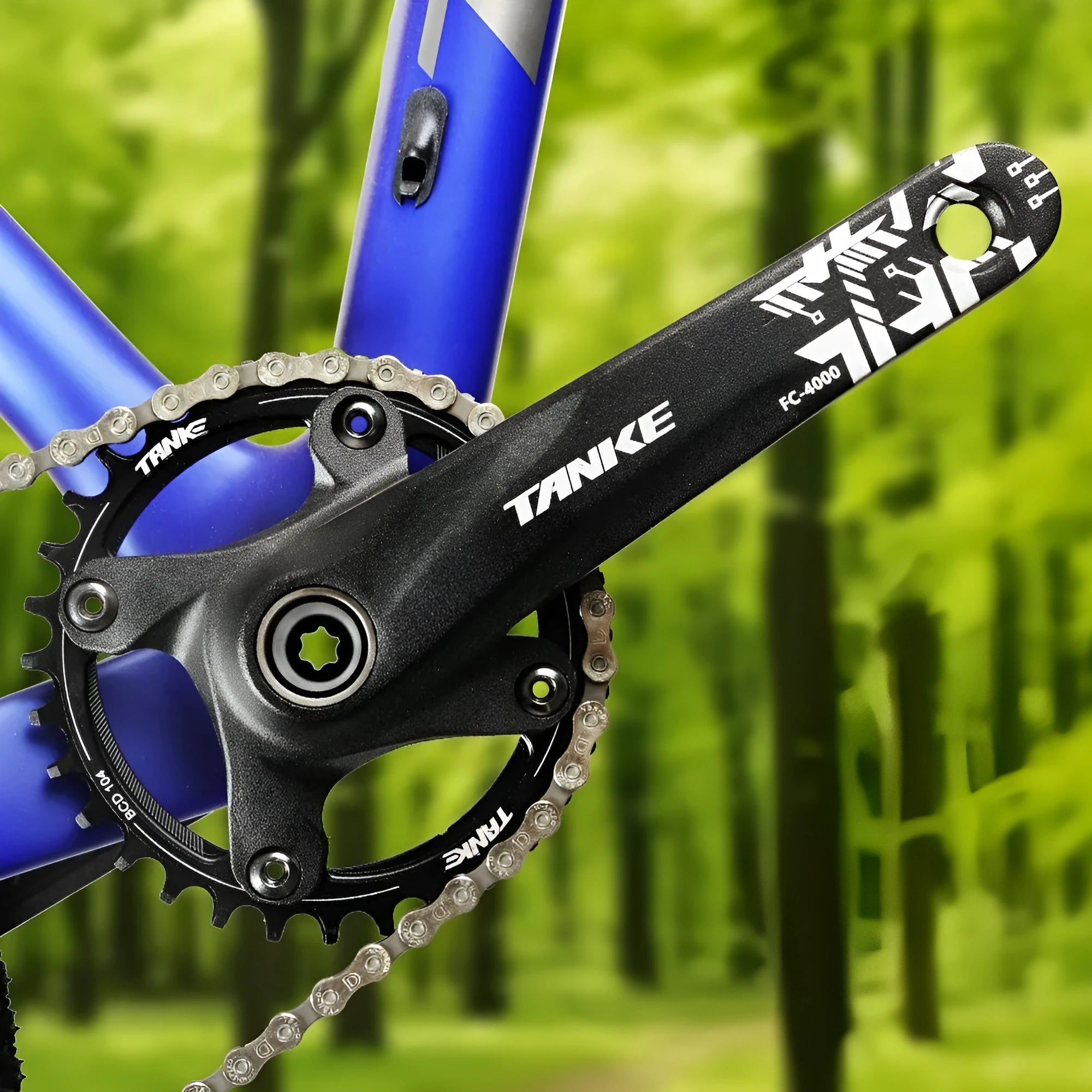 Mountain bike GXP crankset in black with aluminium chainring and steel shaft