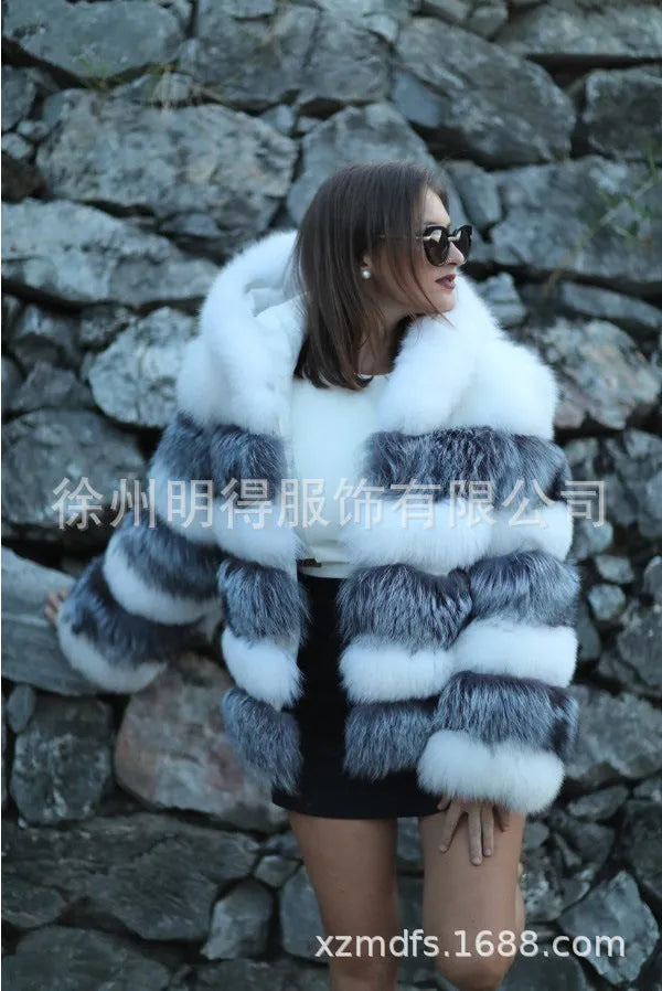 Women's loose-fit hooded artificial fur coat in street fashion style