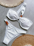 Pure colour backless split bikini swimsuit in quick-drying nylon fabric, available in multiple colours on model
