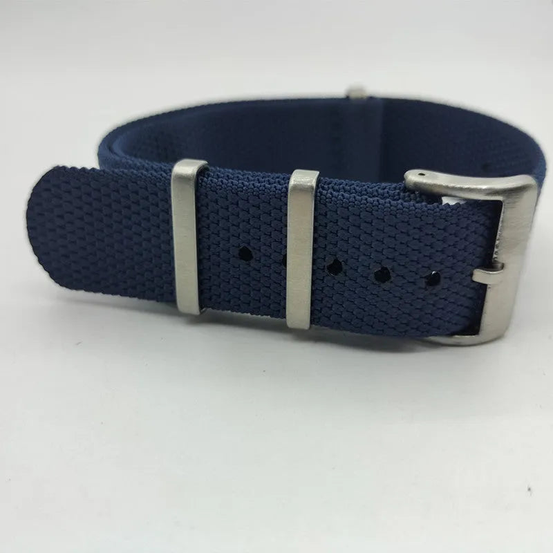 Nylon integrated watch strap in Army Green colour, shown alongside Black, Blue, Khaki, and Gray options.