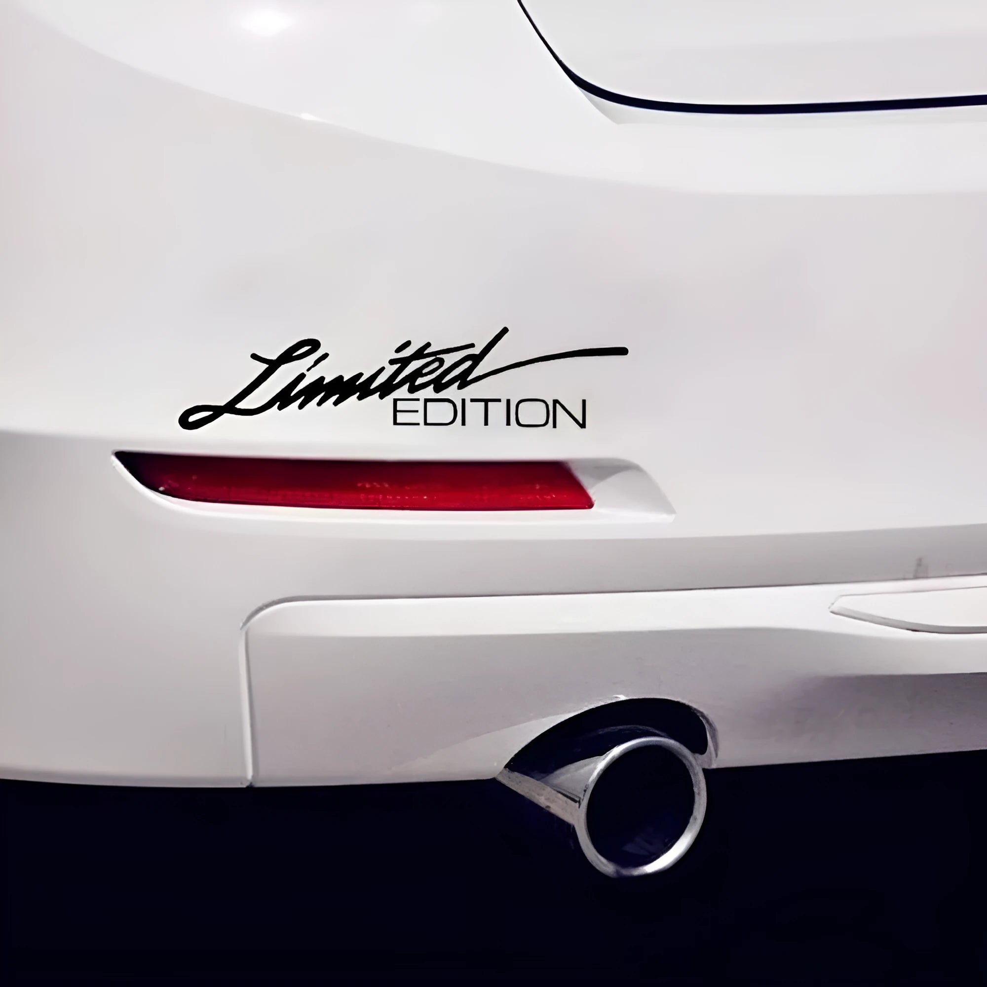 Reflective plastic bumper sticker with English text, shown in black, white, and colourful options.
