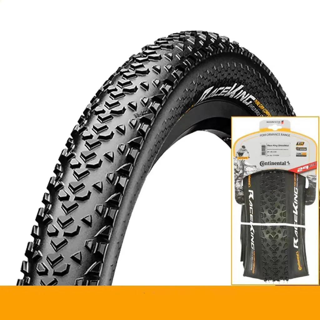 Mountain bike folding tyre shown in yellow and white, next to size options 26, 27.5 and 29 inches.