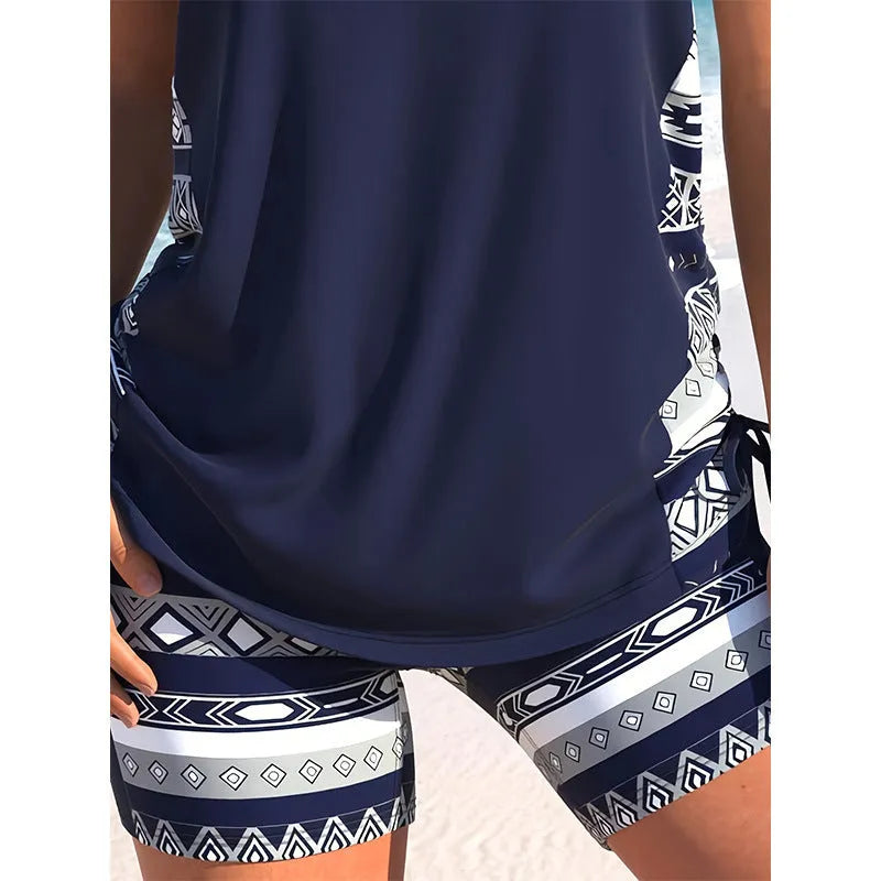 Women's split swimsuit, sleeveless polyester two-piece with briefs style, sizes S to XXL