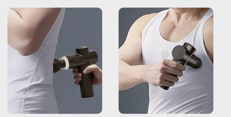 Black USB fascia gun with silicone and ABS construction, compact 382 g muscle fitness equipment