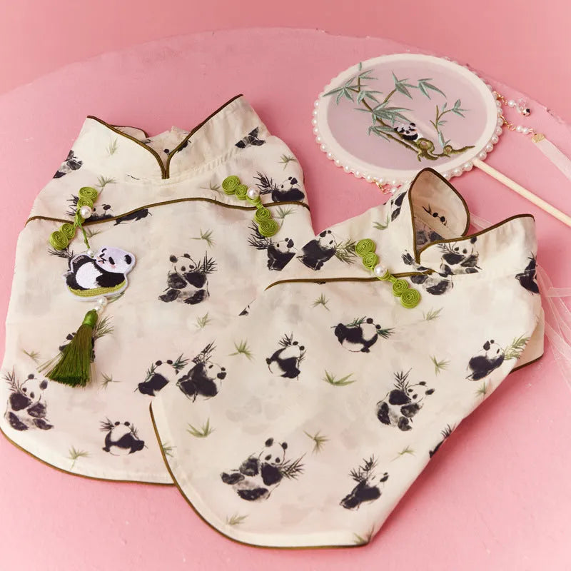 Chinese style sleeveless panda vest for Teddy Schnauzer Bichon in polyester with pendant