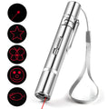 Laser pointer cat toy in stainless steel, 11.3 x 1.7 cm, with red dot LED and five light modes for cats and dogs.