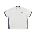 Retro alphabet embroidered loose fit waffle texture short-sleeved t-shirt in navy blue