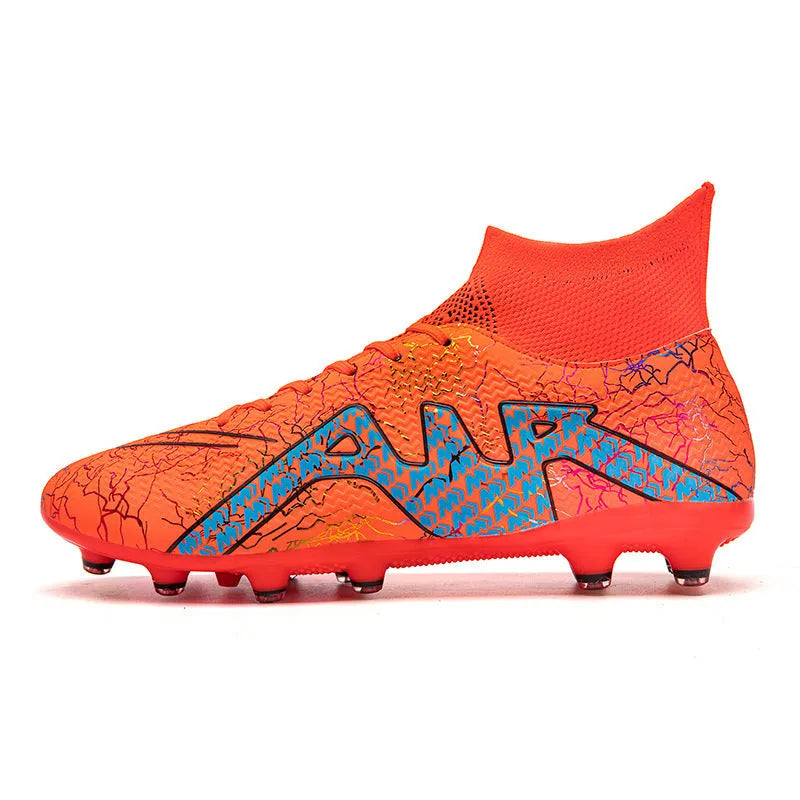 High-top soccer spike shoes with non-slip rubber outsole in black gold colour option