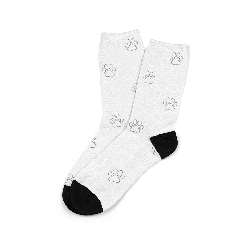 Custom personalised photo socks with mid-calf length and printed designs on polyester fabric