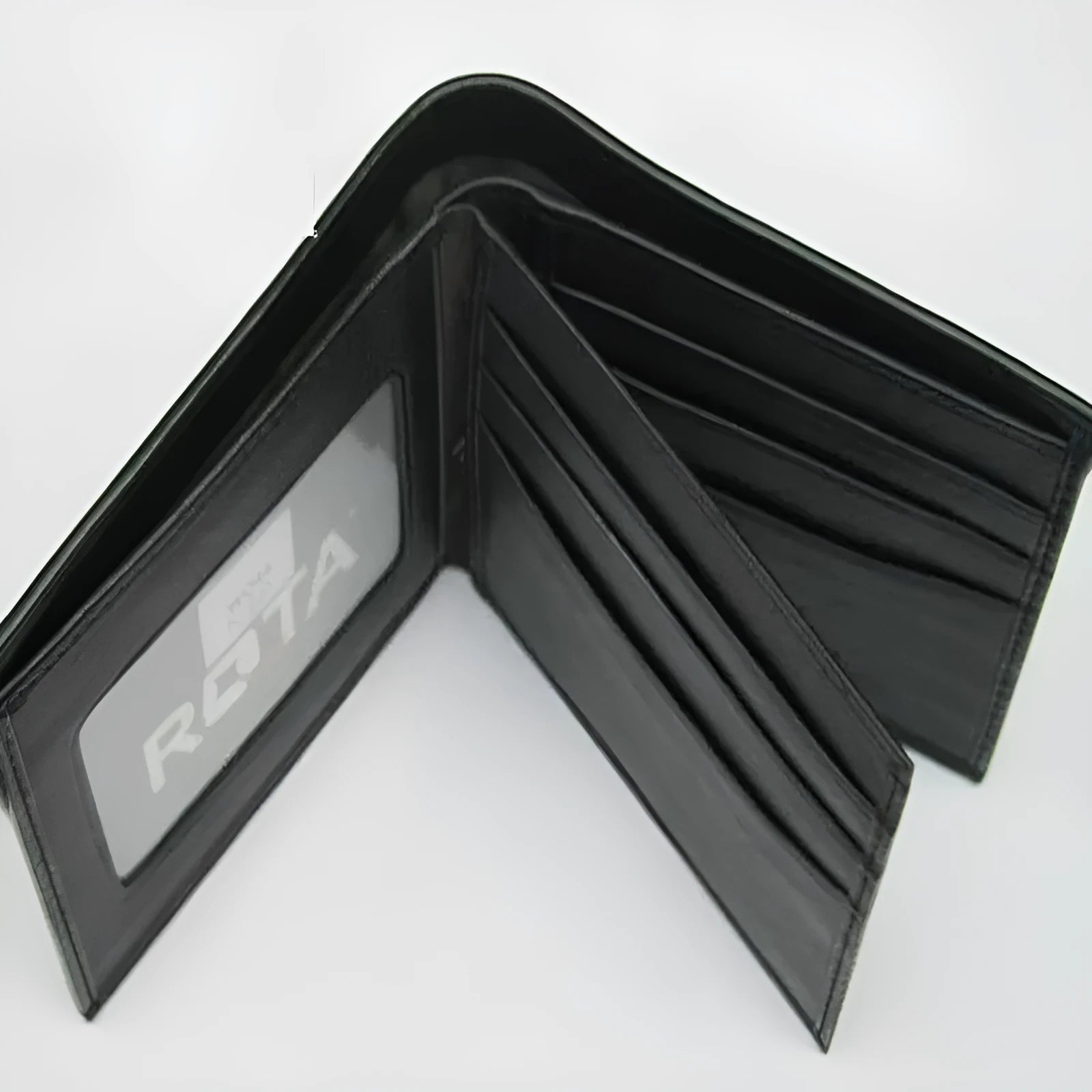 Genuine leather pearl fishskin wallet in horizontal square shape on a plain background