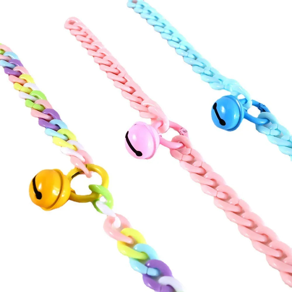Macaron candy colour plastic adjustable pet collar for cats or dogs in blue or pink.