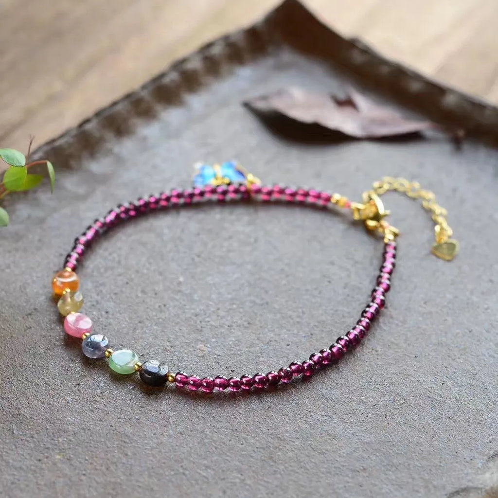 Geometric purple garnet women's anklet ethnic style jewellery ankle chain