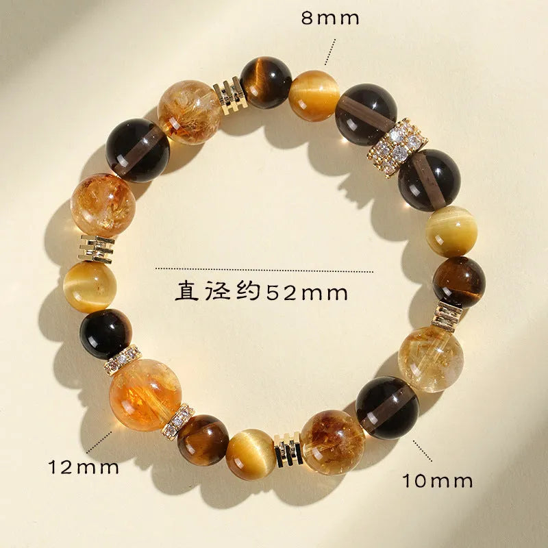Yellow artificial crystal tower bead bracelet with 10mm beads and natural style