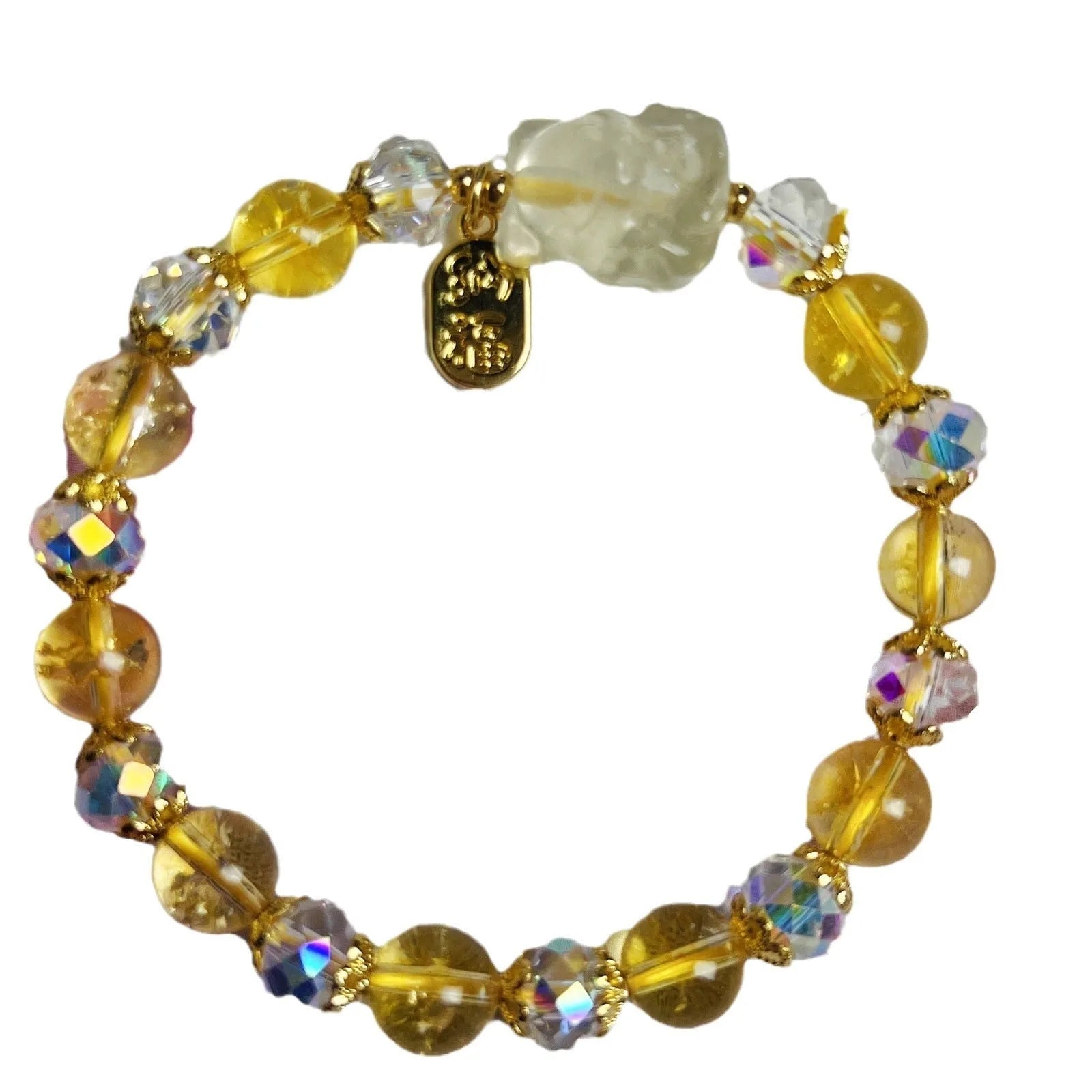Handmade women's bracelet featuring a nine-tail fox design made from natural citrine crystals.