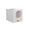 Fully enclosed large PP plastic cat litter box in Gentleman Gray, folding anti-splash design, 51x38x39cm