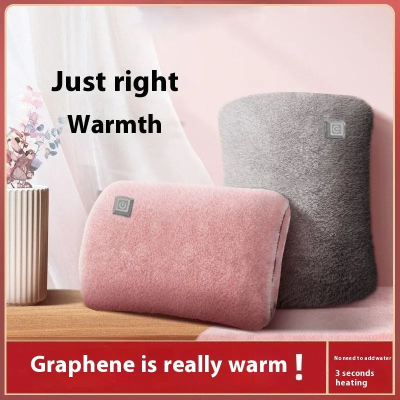 USB hand warmer with rabbit fur cover, three gear button, available in dark green, gray, and pink