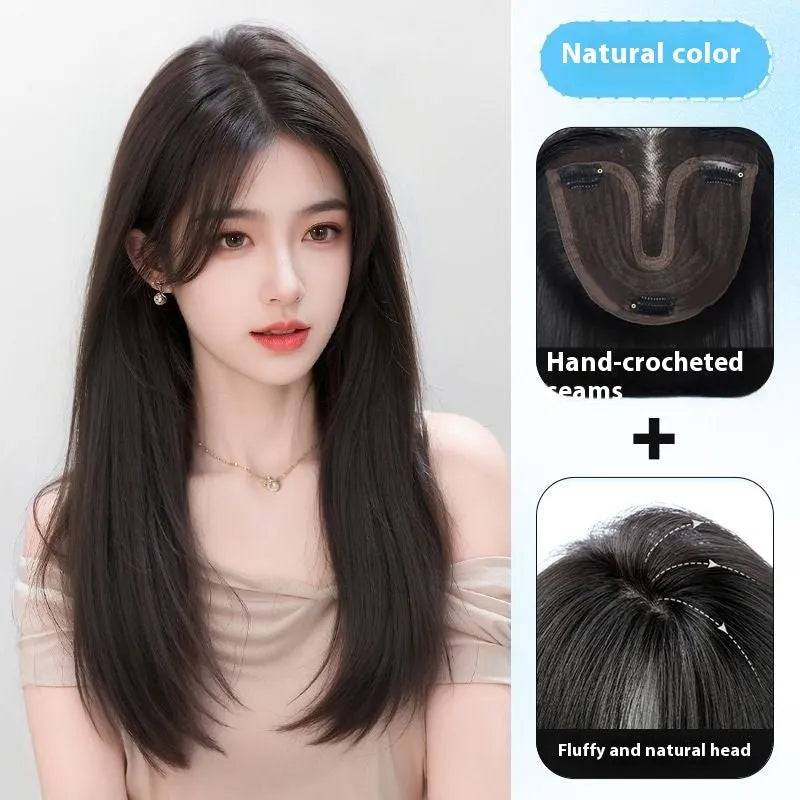 Brown black full-head wig with Chinese character bangs style made from high temperature fibre