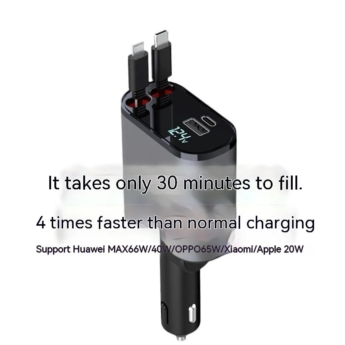 Automatic retractable vehicle charger with headband and multi-port plug for cigarette lighter socket