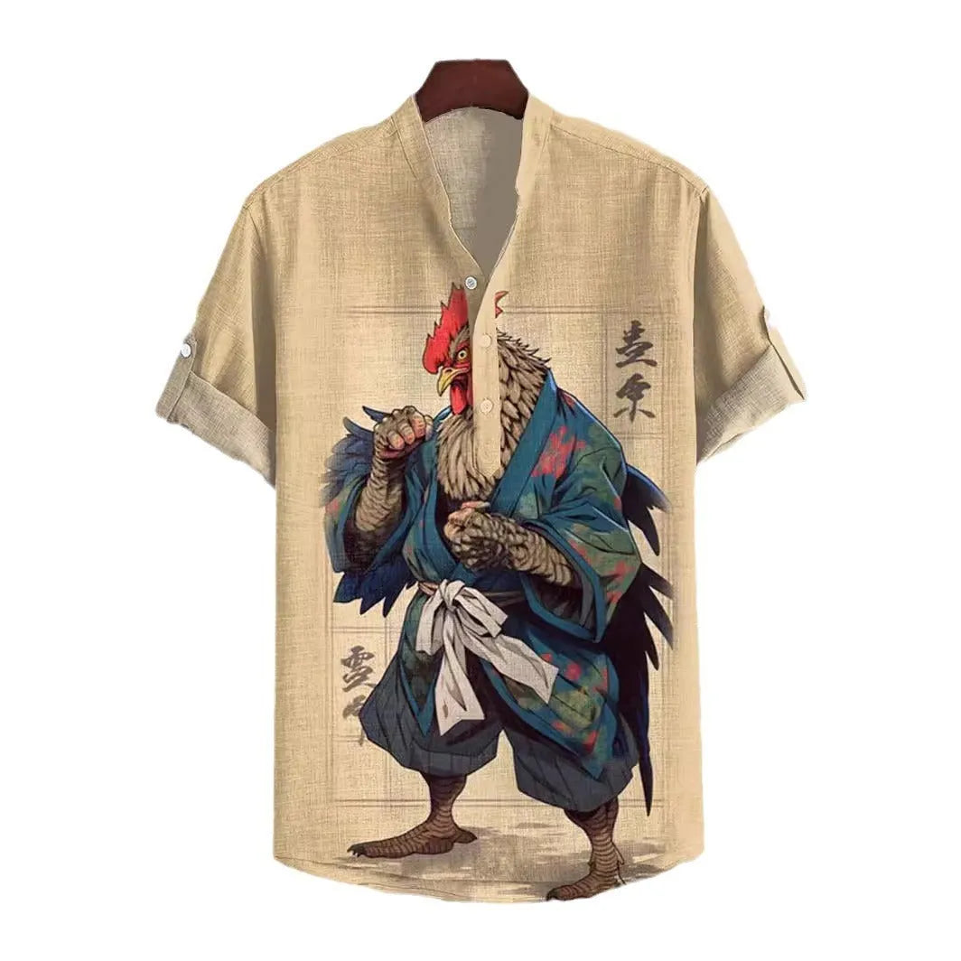 3D digital animal pattern short sleeve casual shirt on a hanger, showing one of thirteen colour variants.