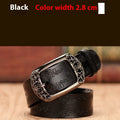 Thin black PU leather women's belt with an alloy buckle on a pair of jeans