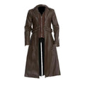 Mid-length retro PU leather trench coat in black, European style with medieval inspiration, sizes S-XXXL
