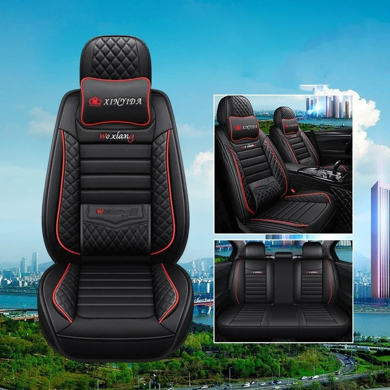 Leather car seat cushion with high elastic sponge filler, shown in a red colour on a car seat.