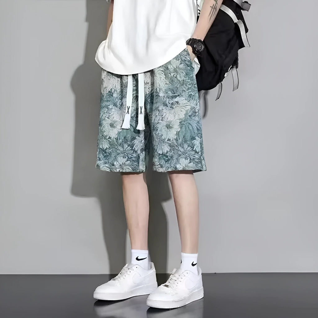 Men's summer fifth pants shorts in polyester fabric showing colour options and sizing