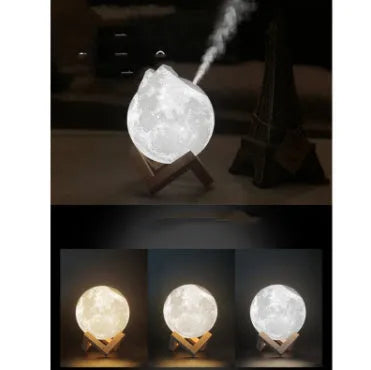 Wood set lunar-shaped humidifier and night light with 13cm diameter ball and USB charging cable