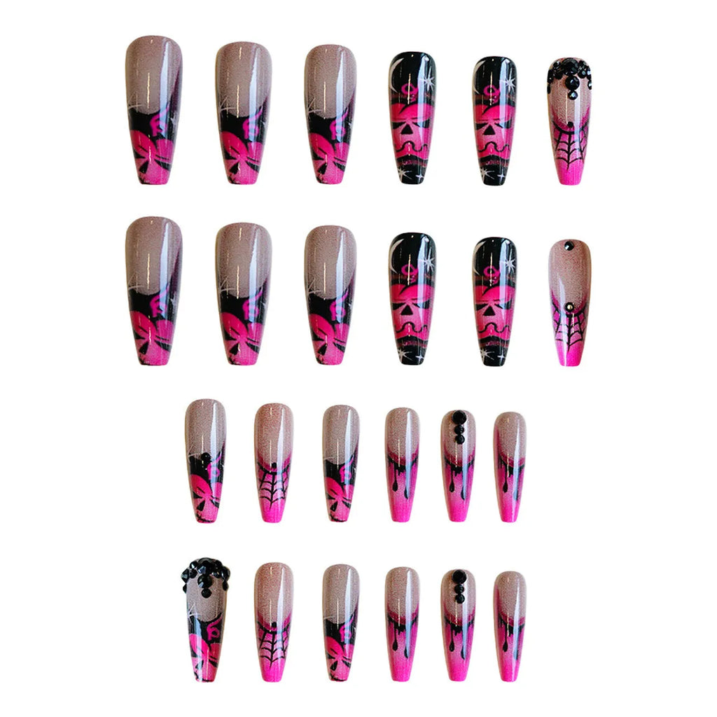 Z-123 rose pumpkin long T shape fake nail tips in retro French style with glue type, plastic set for Halloween