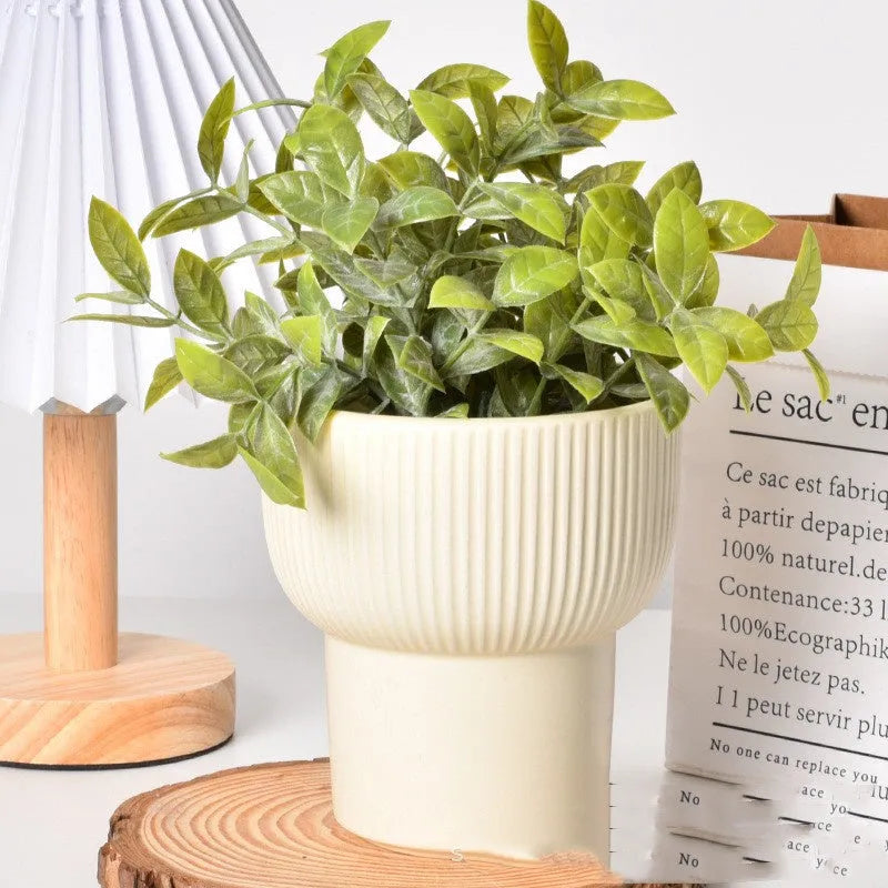 Roman column matte yellow ceramic flower pot with breathable, self-absorbent design for indoor plants