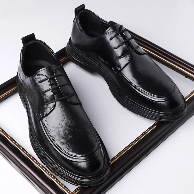Men's brown cowhide leather lace-up formal shoes, round toe, rubber sole, low top, size 37-45