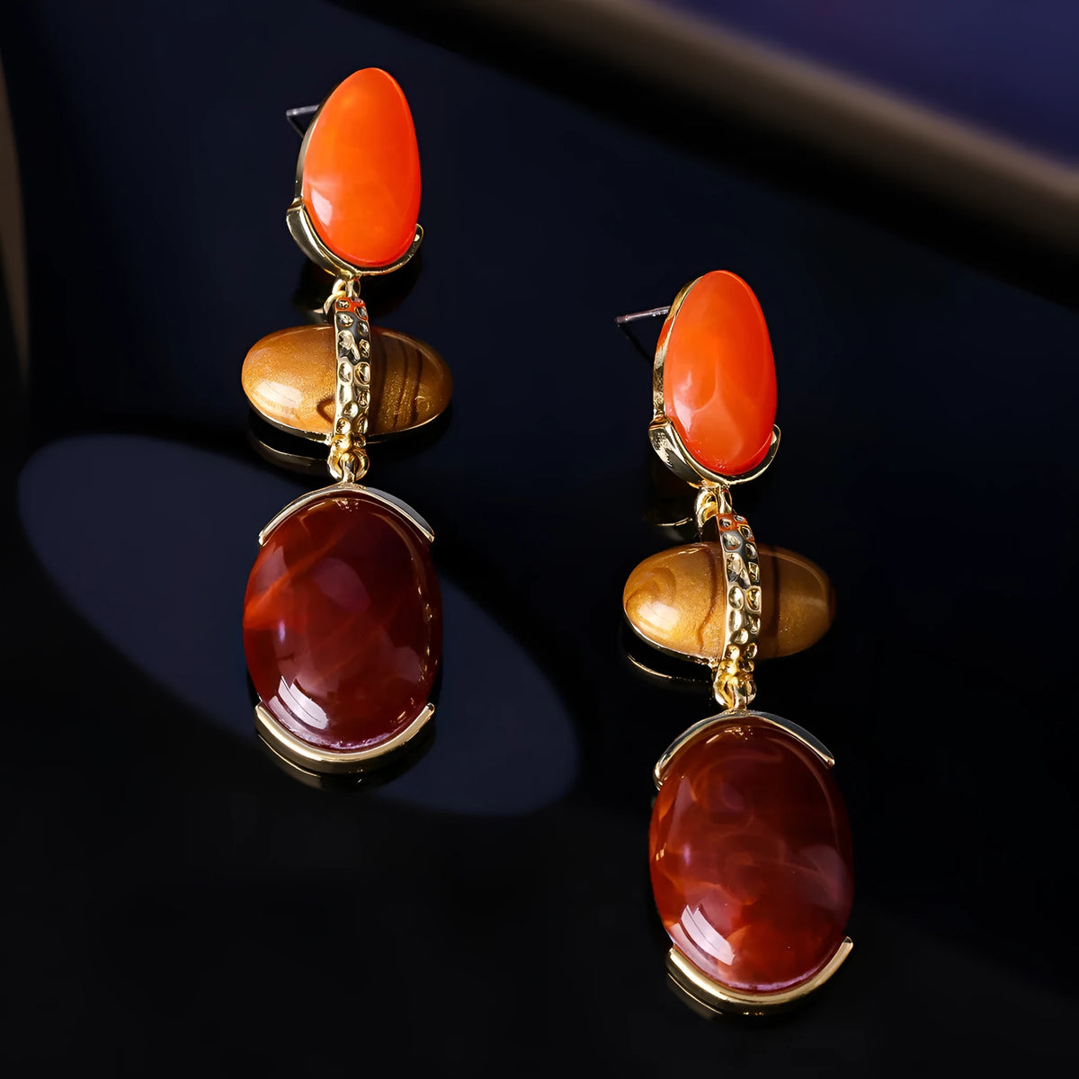 Colourful geometric alloy ear studs with 7.2cm irregular ellipse drops and electroplated retro court finish