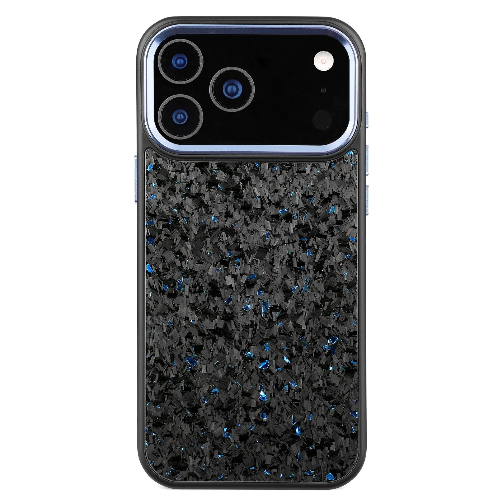 Small grain phone case for iPhone 17 in blue, showing textured back and camera cutout