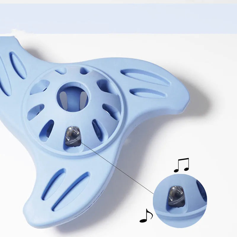 Blue durable plastic boomerang-shaped molar chew toy for medium and large breed dogs.