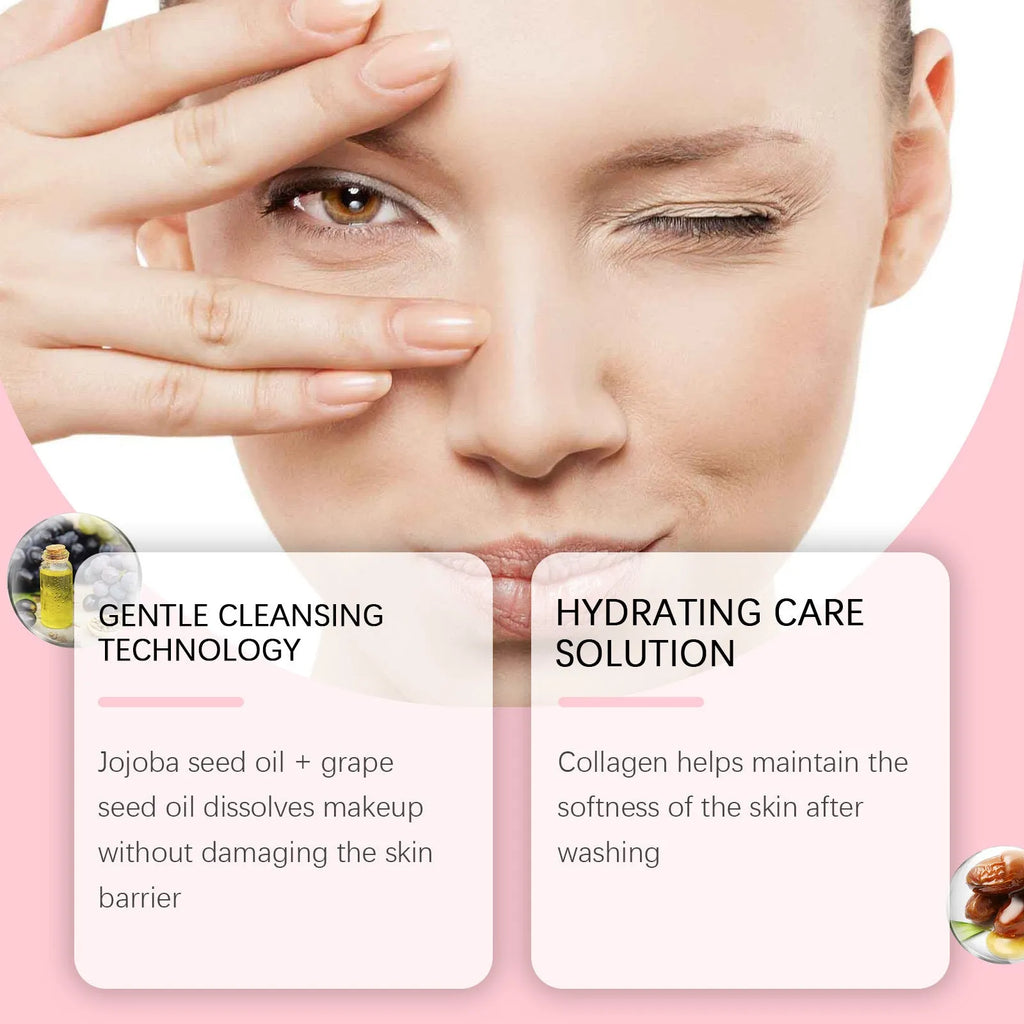100ml collagen cleansing oil bottle with jojoba and grape seed oils for daily mild makeup removal