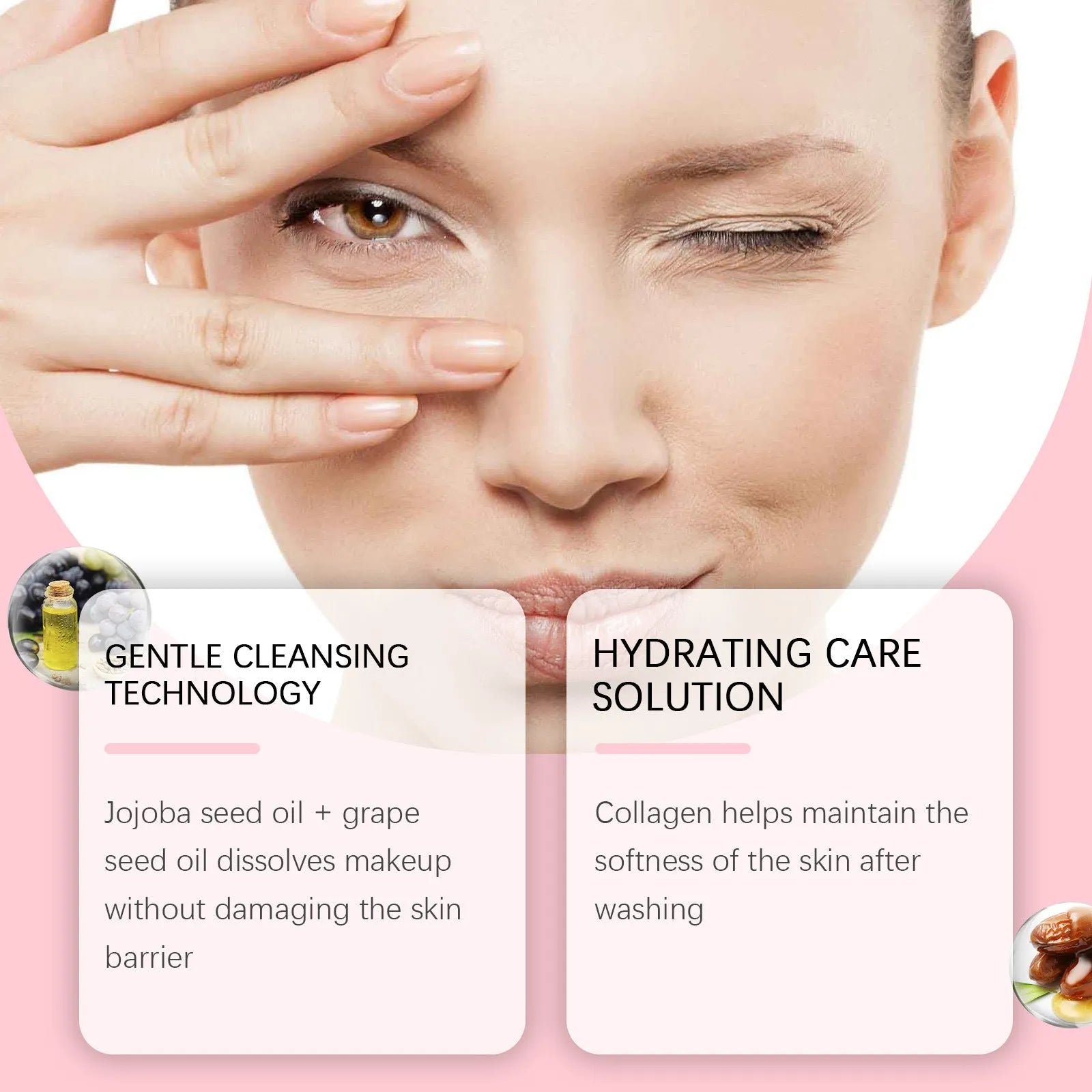 100ml collagen cleansing oil bottle with jojoba and grape seed oils for daily mild makeup removal