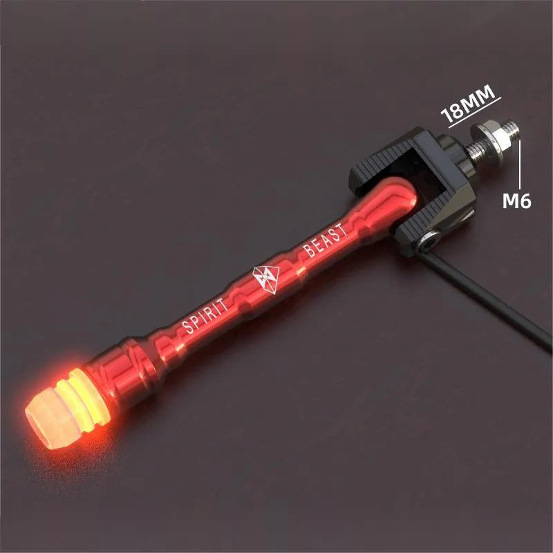 Motorcycle light accessory with T6 aluminium housing in black colour, red LED, 1.1m cable, 6mm screw mount