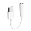 White USB-C to 3.5mm digital audio adapter cable with copper core, ABS connectors, and TPE cable body for Huawei Xiaomi HTC smartphones