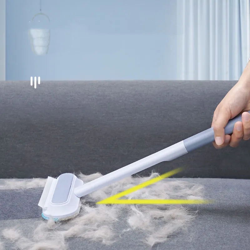 4-in-1 multifunctional cleaning brush with flannel head and extension handle for pet hair and screen cleaning