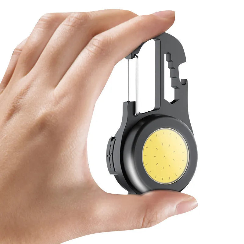 6 IN 1 mini keychain lamp with COB light, magnetic base, and bottle opener in aluminium alloy