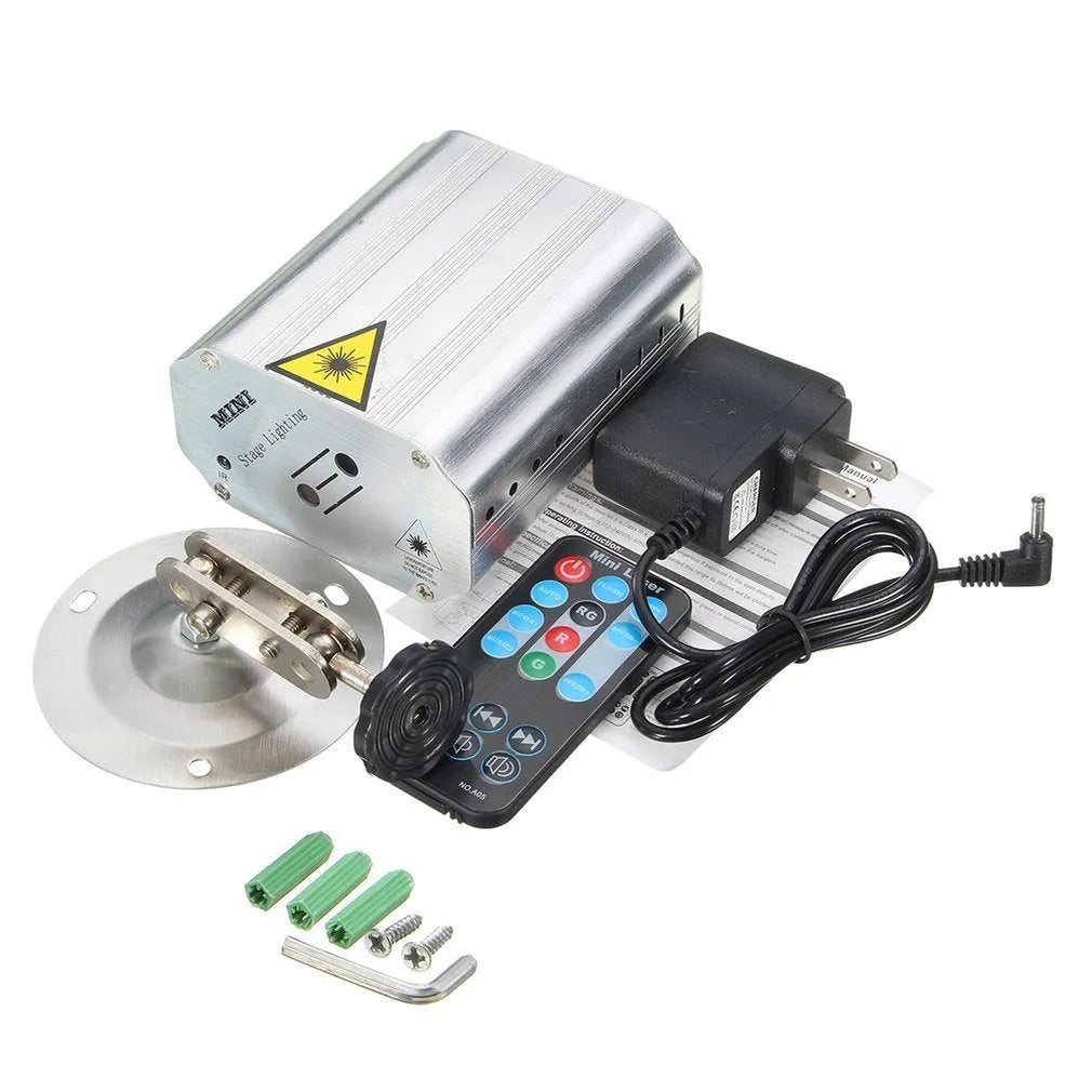 JC-24 in one laser light projector with red and green laser patterns and remote control, 105x90x52mm