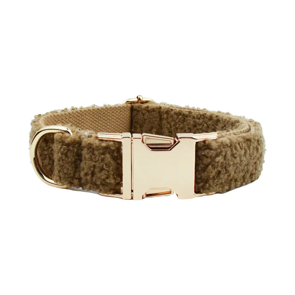 Brown polyester dog collar and lead set with optional bow and vest, shown in matching brown for sizes XS to XL