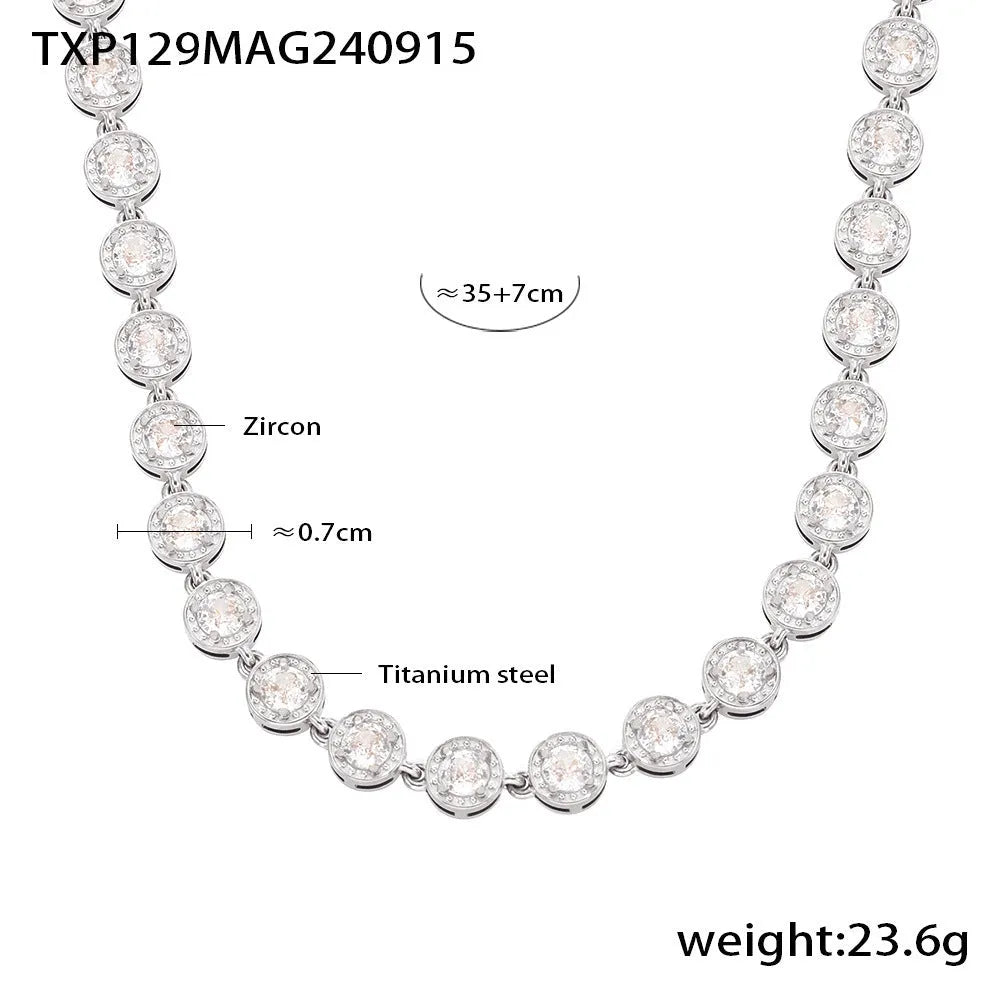 Titanium steel zircon necklace for women with regular chain in gold or steel colour