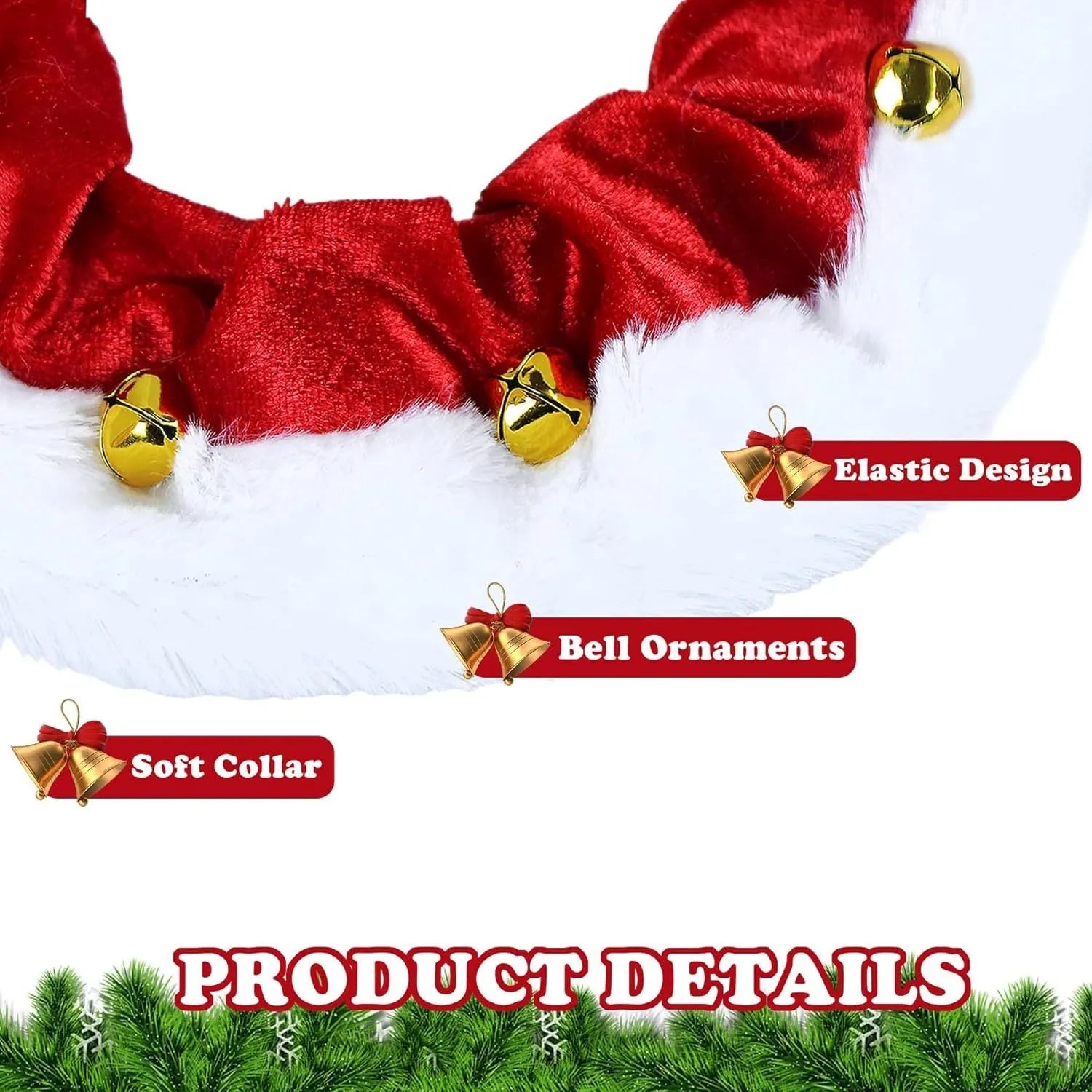 Christmas dog collar with gold bells in red and white polyester for small medium large pets