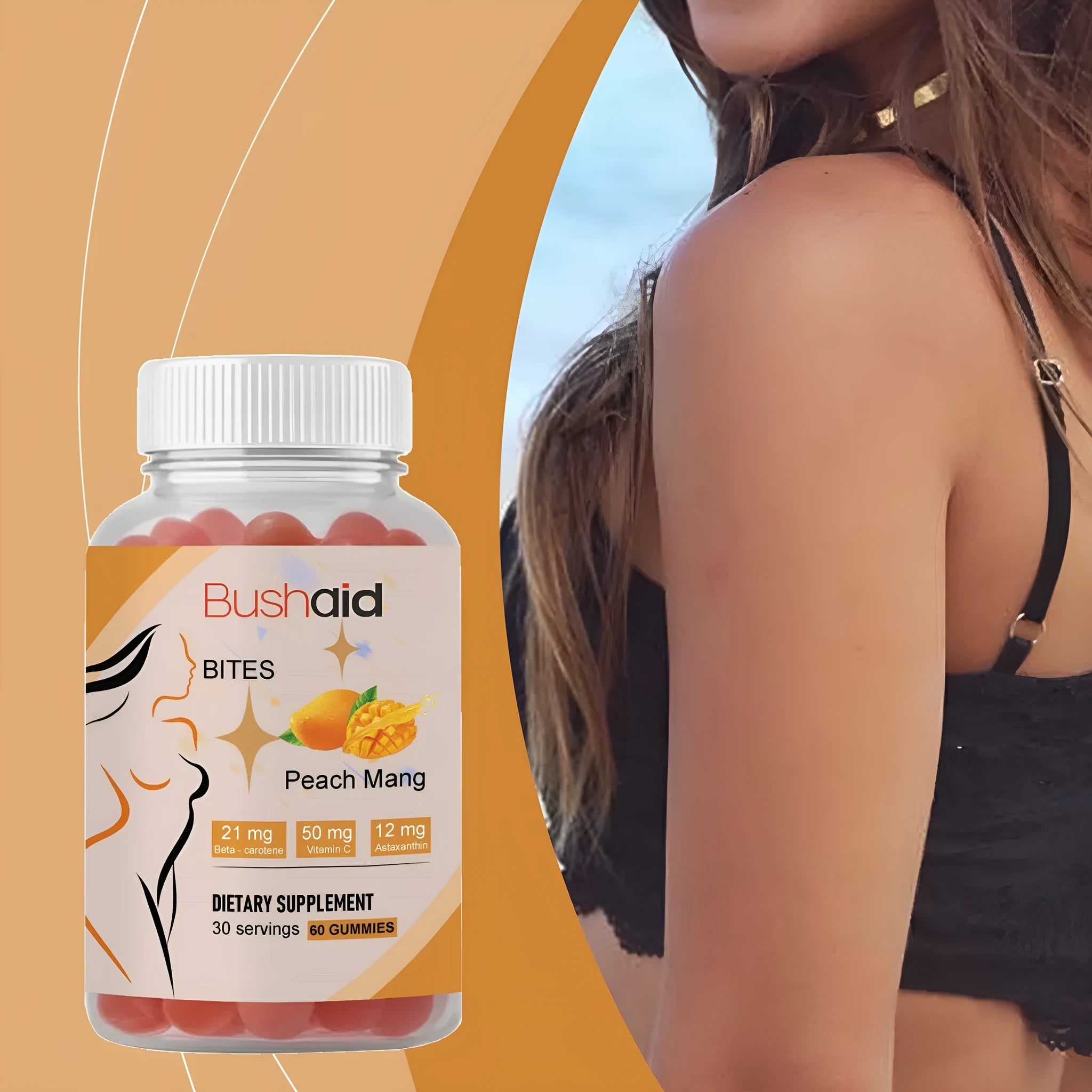 Bushaid Tanning Gummy Candies dietary supplement soft sweets 60 count pack