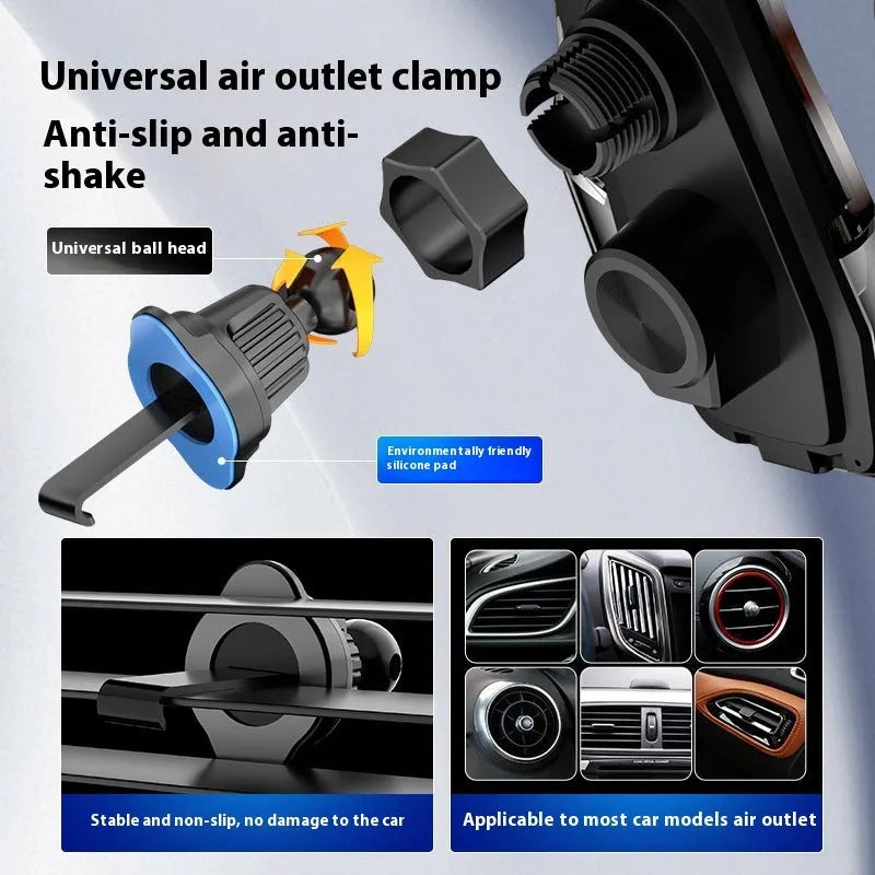 Super fast charging car phone holder with magnetic suction and 15W wireless output in black