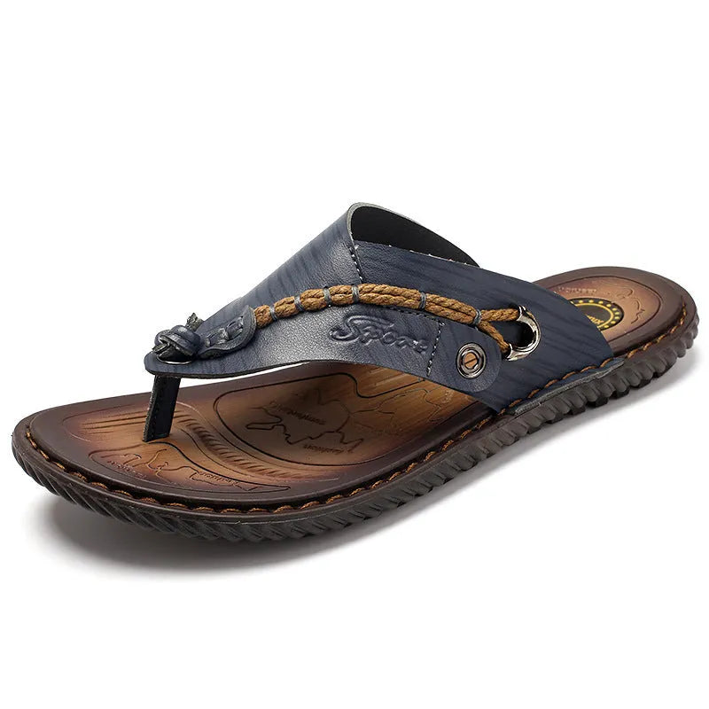 Men's casual non-slip slippers in PU leather, shown in light brown colour.