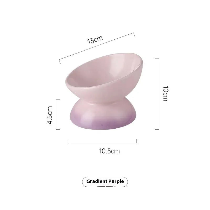 Ceramic cat bowl with oblique mouth rim, large capacity wide diameter pet tableware in gradient colour
