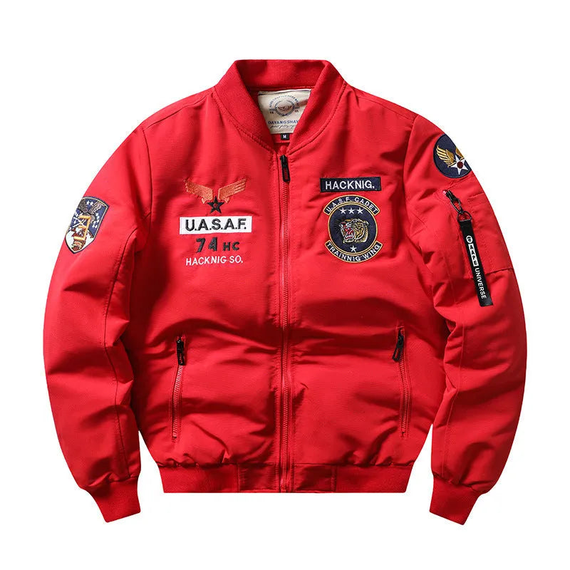 Men's slim-fit stand collar Harley motorcycle retro padded coat in blue