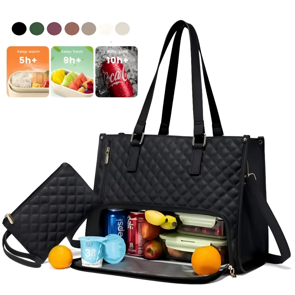 Women's insulated lunch bag in khaki colour with shoulder strap, 42x30x18cm leak-proof design